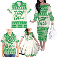 Green Mele Kalikimaka Hawaii Family Matching Off The Shoulder Long Sleeve Dress and Hawaiian Shirt Funny Ho Ho Ho Santa Shaka LT14 - Polynesian Pride