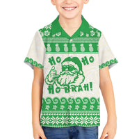 Green Mele Kalikimaka Hawaii Family Matching Off The Shoulder Long Sleeve Dress and Hawaiian Shirt Funny Ho Ho Ho Santa Shaka LT14 Son's Shirt Green - Polynesian Pride