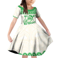 Green Mele Kalikimaka Hawaii Family Matching Off Shoulder Short Dress and Hawaiian Shirt Funny Ho Ho Ho Santa Shaka LT14 Daughter's Dress Green - Polynesian Pride
