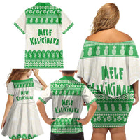 Green Mele Kalikimaka Hawaii Family Matching Off Shoulder Short Dress and Hawaiian Shirt Funny Ho Ho Ho Santa Shaka LT14 - Polynesian Pride