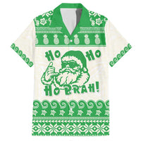 Green Mele Kalikimaka Hawaii Family Matching Off Shoulder Short Dress and Hawaiian Shirt Funny Ho Ho Ho Santa Shaka - Polynesian Pride