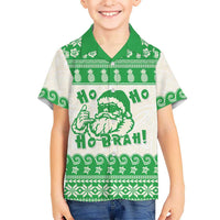 Green Mele Kalikimaka Hawaii Family Matching Off Shoulder Short Dress and Hawaiian Shirt Funny Ho Ho Ho Santa Shaka LT14 Son's Shirt Green - Polynesian Pride