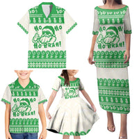 Green Mele Kalikimaka Hawaii Family Matching Puletasi and Hawaiian Shirt Funny Ho Ho Ho Santa Shaka LT14 - Polynesian Pride