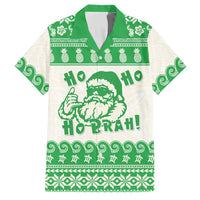 Green Mele Kalikimaka Hawaii Family Matching Short Sleeve Bodycon Dress and Hawaiian Shirt Funny Ho Ho Ho Santa Shaka LT14 Dad's Shirt - Short Sleeve Green - Polynesian Pride