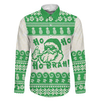 Green Mele Kalikimaka Hawaii Family Matching Short Sleeve Bodycon Dress and Hawaiian Shirt Funny Ho Ho Ho Santa Shaka LT14 Dad's Shirt - Long Sleeve Green - Polynesian Pride