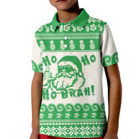 Green Mele Kalikimaka Hawaii Kid Polo Shirt Funny Ho Ho Ho Santa Shaka - Polynesian Pride
