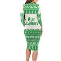 Green Mele Kalikimaka Hawaii Long Sleeve Bodycon Dress Funny Ho Ho Ho Santa Shaka - Polynesian Pride