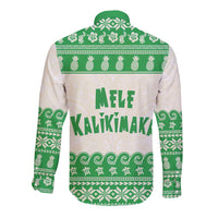 Green Mele Kalikimaka Hawaii Long Sleeve Button Shirt Funny Ho Ho Ho Santa Shaka - Polynesian Pride
