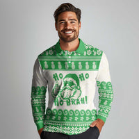 Green Mele Kalikimaka Hawaii Long Sleeve Polo Shirt Funny Ho Ho Ho Santa Shaka - Polynesian Pride