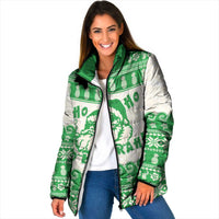 Green Mele Kalikimaka Hawaii Padded Jacket Funny Ho Ho Ho Santa Shaka - Polynesian Pride