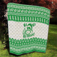 Green Mele Kalikimaka Hawaii Quilt Funny Ho Ho Ho Santa Shaka - Polynesian Pride