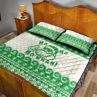 Green Mele Kalikimaka Hawaii Quilt Bed Set Funny Ho Ho Ho Santa Shaka - Polynesian Pride
