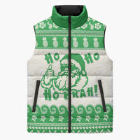 Green Mele Kalikimaka Hawaii Sleeveless Puffer Jacket Funny Ho Ho Ho Santa Shaka - Polynesian Pride