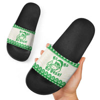Green Mele Kalikimaka Hawaii Slide Sandals Funny Ho Ho Ho Santa Shaka - Polynesian Pride