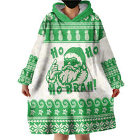 Green Mele Kalikimaka Hawaii Wearable Blanket Hoodie Funny Ho Ho Ho Santa Shaka - Polynesian Pride