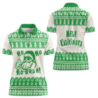 Green Mele Kalikimaka Hawaii Women Polo Shirt Funny Ho Ho Ho Santa Shaka LT14 - Polynesian Pride