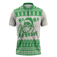Green Mele Kalikimaka Hawaii Zipper Polo Shirt Funny Ho Ho Ho Santa Shaka - Polynesian Pride