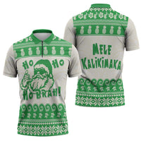 Green Mele Kalikimaka Hawaii Zipper Polo Shirt Funny Ho Ho Ho Santa Shaka - Polynesian Pride