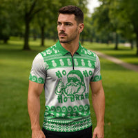 Green Mele Kalikimaka Hawaii Zipper Polo Shirt Funny Ho Ho Ho Santa Shaka - Polynesian Pride
