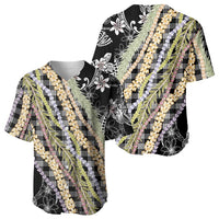 Black Palaka Hawaii Leis Baseball Jersey Hawaiian-plaid Elegant Tropical Vibes - Polynesian Pride