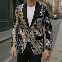 Black Palaka Hawaii Leis Blazer Hawaiian-plaid Elegant Tropical Vibes - Polynesian Pride