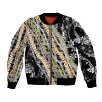 Black Palaka Hawaii Leis Bomber Jacket Hawaiian-plaid Elegant Tropical Vibes - Polynesian Pride