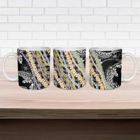 Black Palaka Hawaii Leis Ceramic Mug Hawaiian-plaid Elegant Tropical Vibes - Polynesian Pride