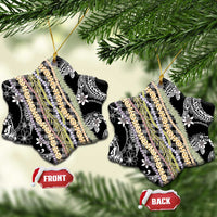 Black Palaka Hawaii Leis Ceramic Ornament Hawaiian-plaid Elegant Tropical Vibes - Polynesian Pride