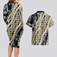 Black Palaka Hawaii Leis Couples Matching Long Sleeve Bodycon Dress and Hawaiian Shirt Hawaiian-plaid Elegant Tropical Vibes LT14 - Polynesian Pride