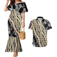 Black Palaka Hawaii Leis Couples Matching Mermaid Dress and Hawaiian Shirt Hawaiian-plaid Elegant Tropical Vibes LT14 Black - Polynesian Pride