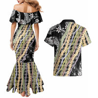 Black Palaka Hawaii Leis Couples Matching Mermaid Dress and Hawaiian Shirt Hawaiian-plaid Elegant Tropical Vibes LT14 - Polynesian Pride