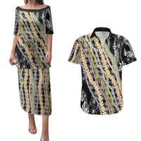 Black Palaka Hawaii Leis Couples Matching Puletasi and Hawaiian Shirt Hawaiian-plaid Elegant Tropical Vibes - Polynesian Pride