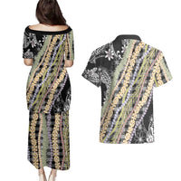 Black Palaka Hawaii Leis Couples Matching Puletasi and Hawaiian Shirt Hawaiian-plaid Elegant Tropical Vibes - Polynesian Pride