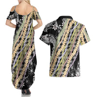 Black Palaka Hawaii Leis Couples Matching Summer Maxi Dress and Hawaiian Shirt Hawaiian-plaid Elegant Tropical Vibes - Polynesian Pride