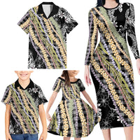 Black Palaka Hawaii Leis Family Matching Long Sleeve Bodycon Dress and Hawaiian Shirt Hawaiian-plaid Elegant Tropical Vibes LT14 - Polynesian Pride