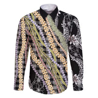 Black Palaka Hawaii Leis Family Matching Long Sleeve Bodycon Dress and Hawaiian Shirt Hawaiian-plaid Elegant Tropical Vibes LT14 Dad's Shirt - Long Sleeve Black - Polynesian Pride
