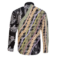 Black Palaka Hawaii Leis Family Matching Long Sleeve Bodycon Dress and Hawaiian Shirt Hawaiian-plaid Elegant Tropical Vibes - Polynesian Pride