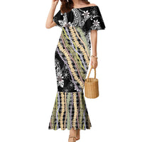 Black Palaka Hawaii Leis Family Matching Mermaid Dress and Hawaiian Shirt Hawaiian-plaid Elegant Tropical Vibes - Polynesian Pride