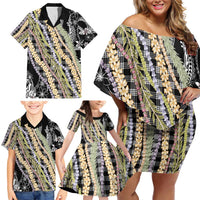 Black Palaka Hawaii Leis Family Matching Off Shoulder Short Dress and Hawaiian Shirt Hawaiian-plaid Elegant Tropical Vibes LT14 - Polynesian Pride