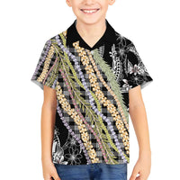Black Palaka Hawaii Leis Family Matching Off Shoulder Short Dress and Hawaiian Shirt Hawaiian-plaid Elegant Tropical Vibes LT14 Son's Shirt Black - Polynesian Pride