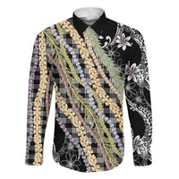 Black Palaka Hawaii Leis Family Matching Puletasi and Hawaiian Shirt Hawaiian-plaid Elegant Tropical Vibes LT14 Dad's Shirt - Long Sleeve Black - Polynesian Pride