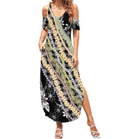 Black Palaka Hawaii Leis Family Matching Summer Maxi Dress and Hawaiian Shirt Hawaiian-plaid Elegant Tropical Vibes LT14 Mom's Dress Black - Polynesian Pride