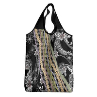 Black Palaka Hawaii Leis Grocery Bag Hawaiian-plaid Elegant Tropical Vibes - Polynesian Pride