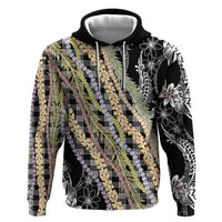 Black Palaka Hawaii Leis Hoodie Hawaiian-plaid Elegant Tropical Vibes - Polynesian Pride