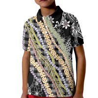 Black Palaka Hawaii Leis Kid Polo Shirt Hawaiian-plaid Elegant Tropical Vibes - Polynesian Pride