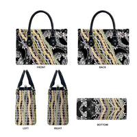 Black Palaka Hawaii Leis Leather Bag Hawaiian-plaid Elegant Tropical Vibes - Polynesian Pride