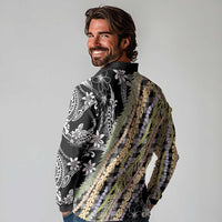 Black Palaka Hawaii Leis Long Sleeve Polo Shirt Hawaiian-plaid Elegant Tropical Vibes - Polynesian Pride