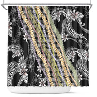 Black Palaka Hawaii Leis Shower Curtain Hawaiian-plaid Elegant Tropical Vibes - Polynesian Pride