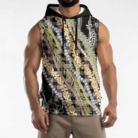 Black Palaka Hawaii Leis Sleeveless Hoodie Hawaiian-plaid Elegant Tropical Vibes - Polynesian Pride