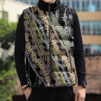 Black Palaka Hawaii Leis Sleeveless Puffer Jacket Hawaiian-plaid Elegant Tropical Vibes - Polynesian Pride